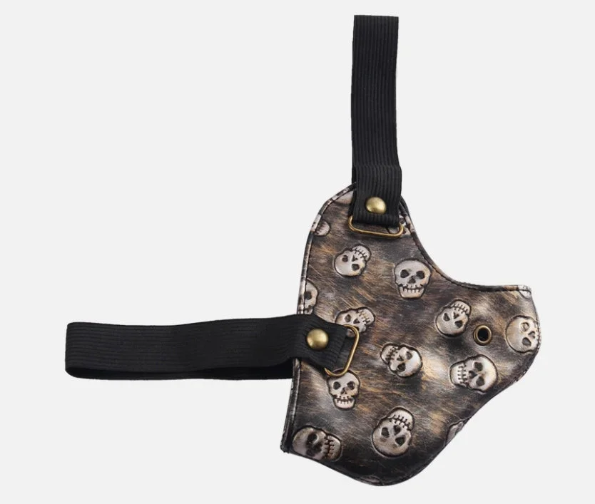 Ansiktsmask i konstläder med döskallemönster – bronsdetaljer - Bild 2