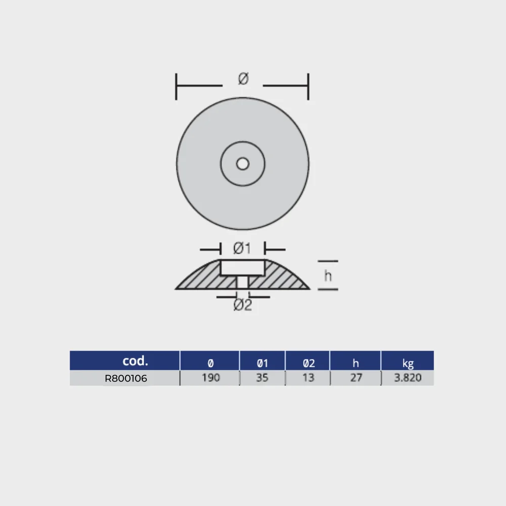 Zinkanod roder - DIA:190mm, 3.82KG/8,42LB, R800106 - Bild 2