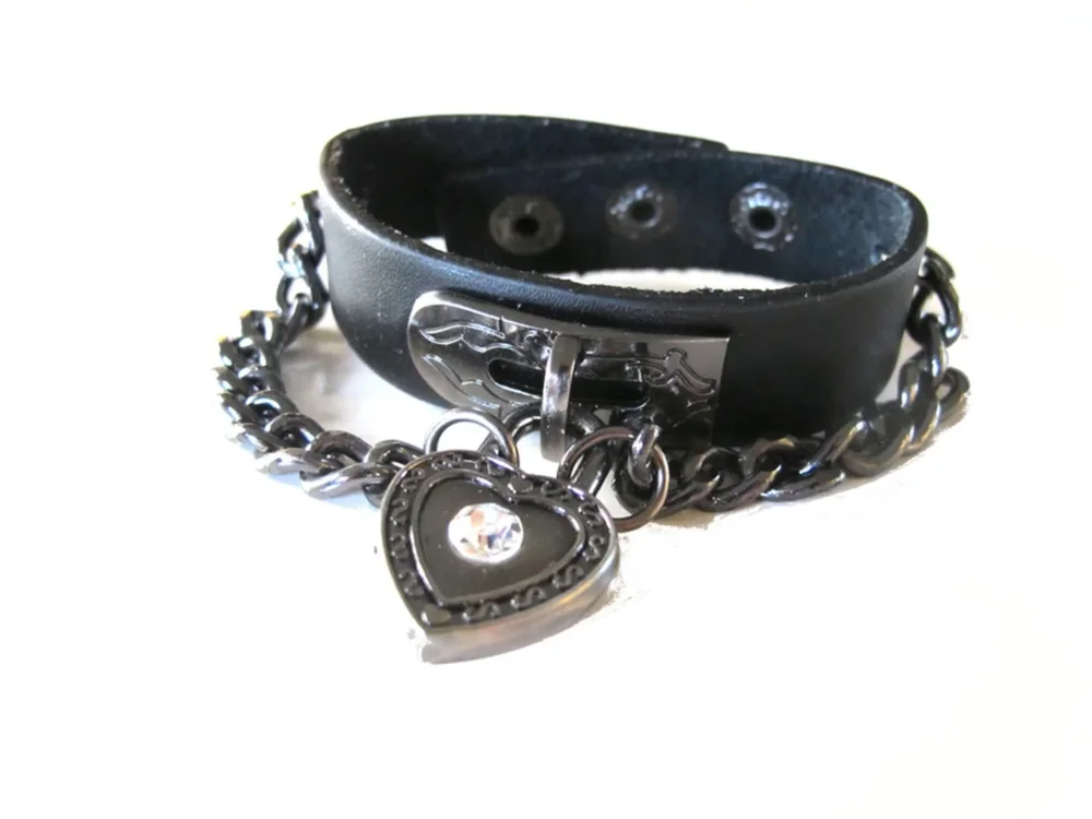 Läderarmband med hjärta och kedja - Bild 1