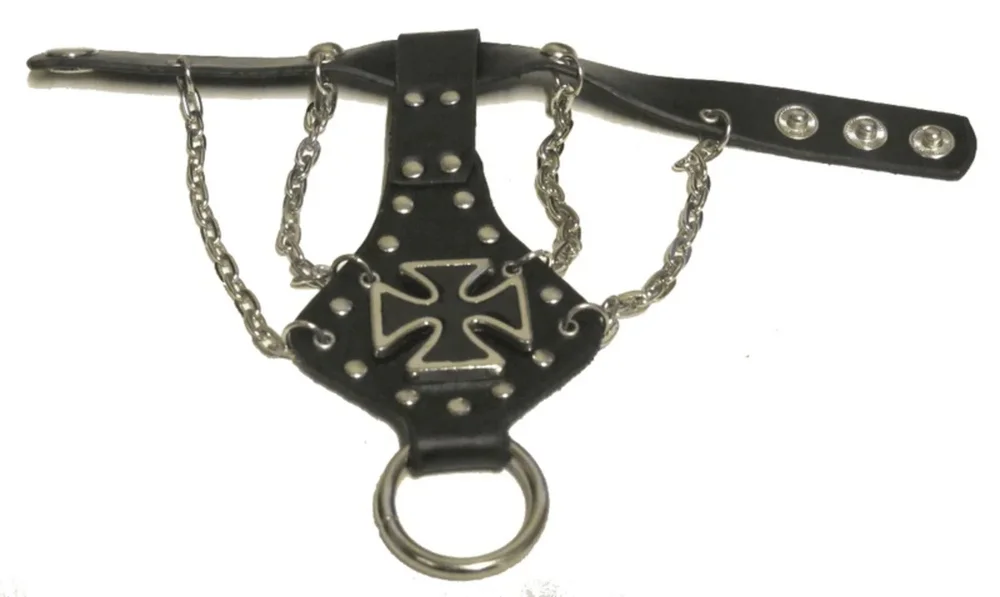 Läderarmband med malteserkors och runda nitar - Bild 2