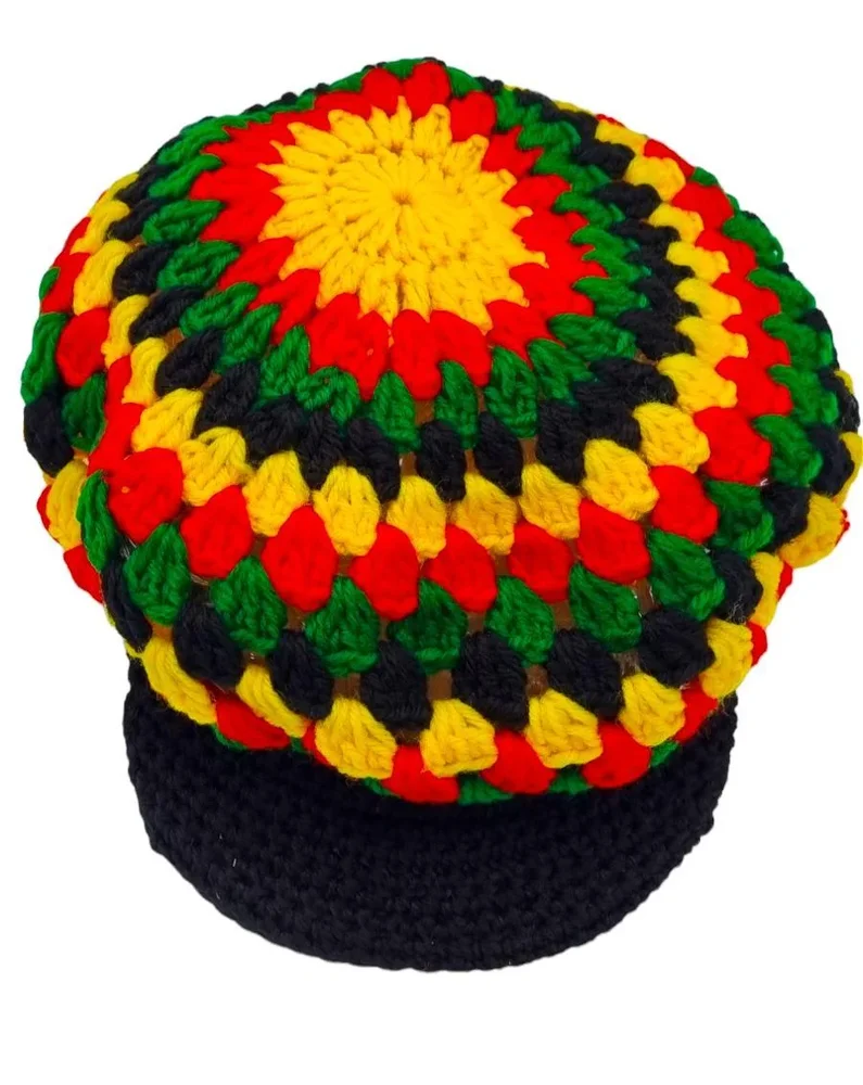 Stickad dreadlock mössa med skärm rasta - Bild 2