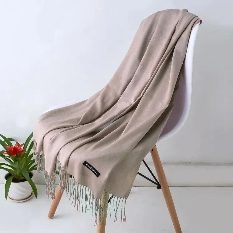 Grå/Beige - Imiterad kashmirsjal