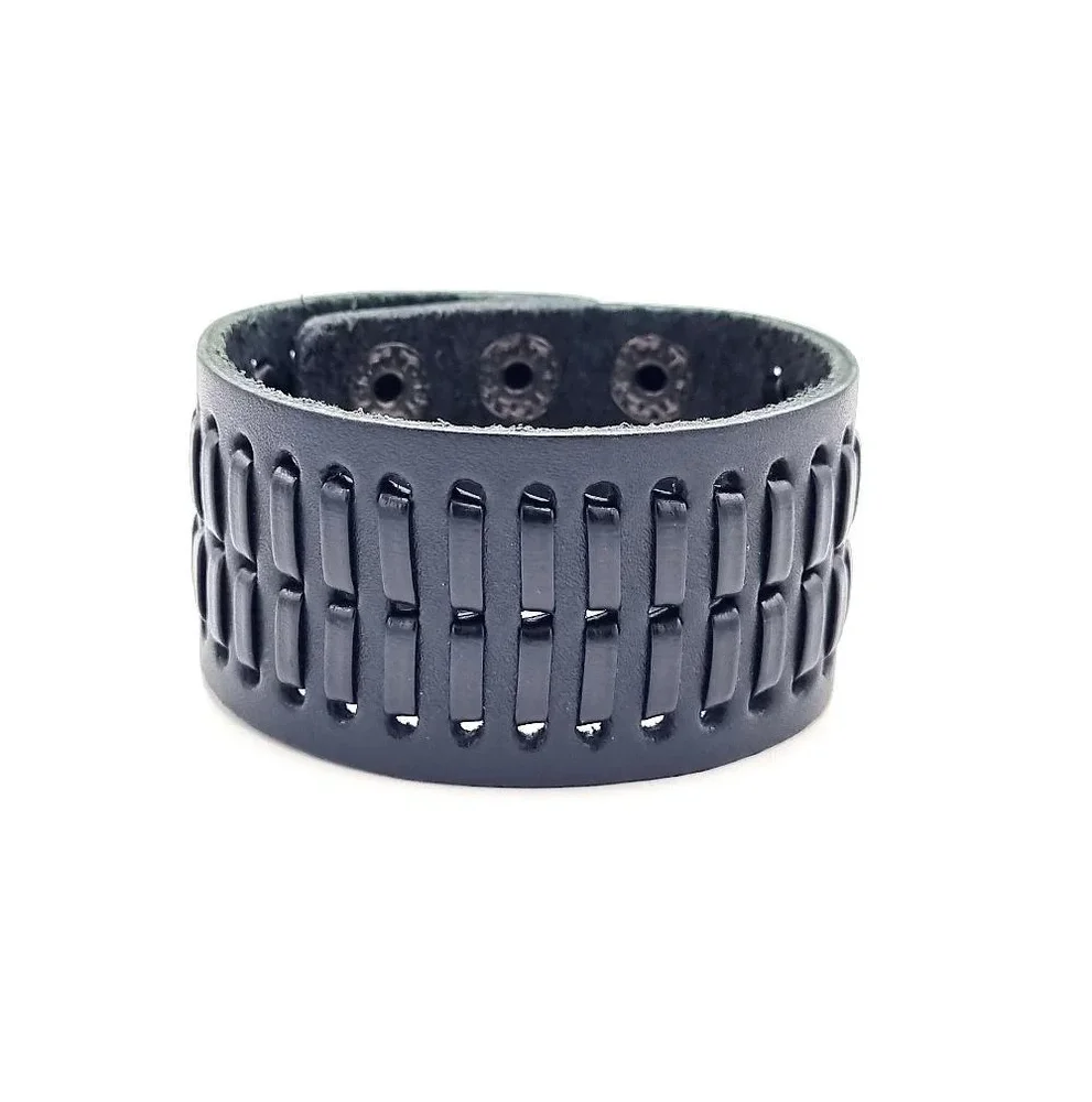 Svart Flätat läderarmband - Bild 1