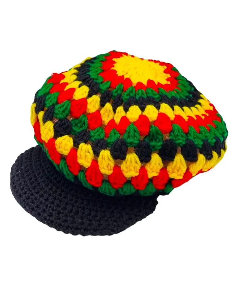 Stickad dreadlock mössa med skärm rasta - Bild 1
