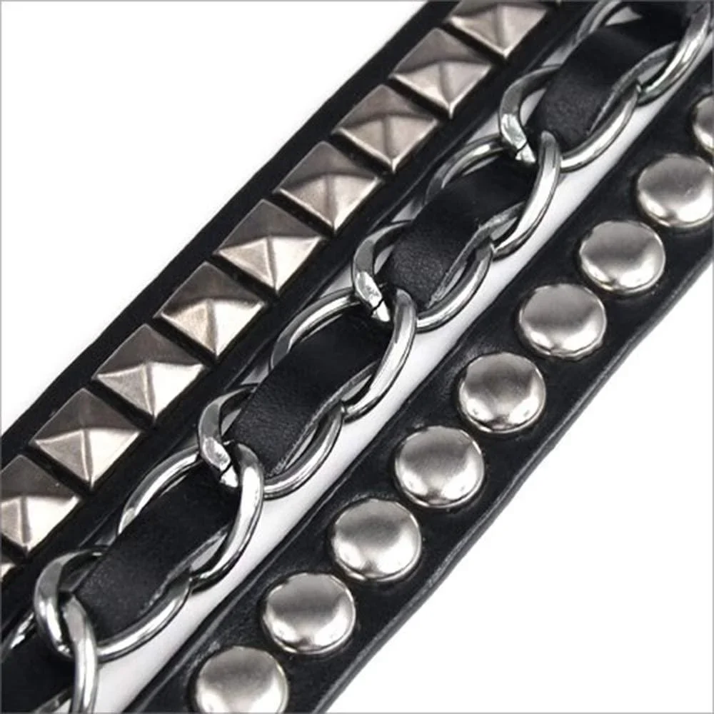 Läder armband med kedja, pyramid- och runda nitar - Bild 2