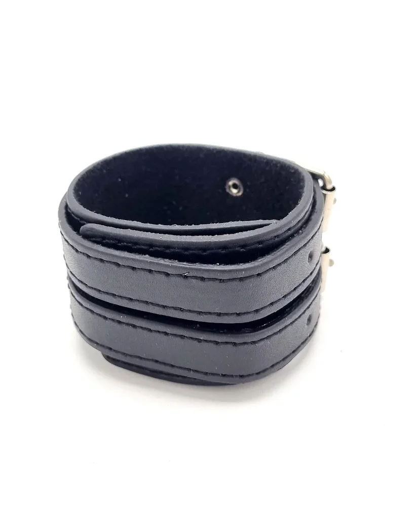 Svart läderarmband med dubbla spännen - Bild 3