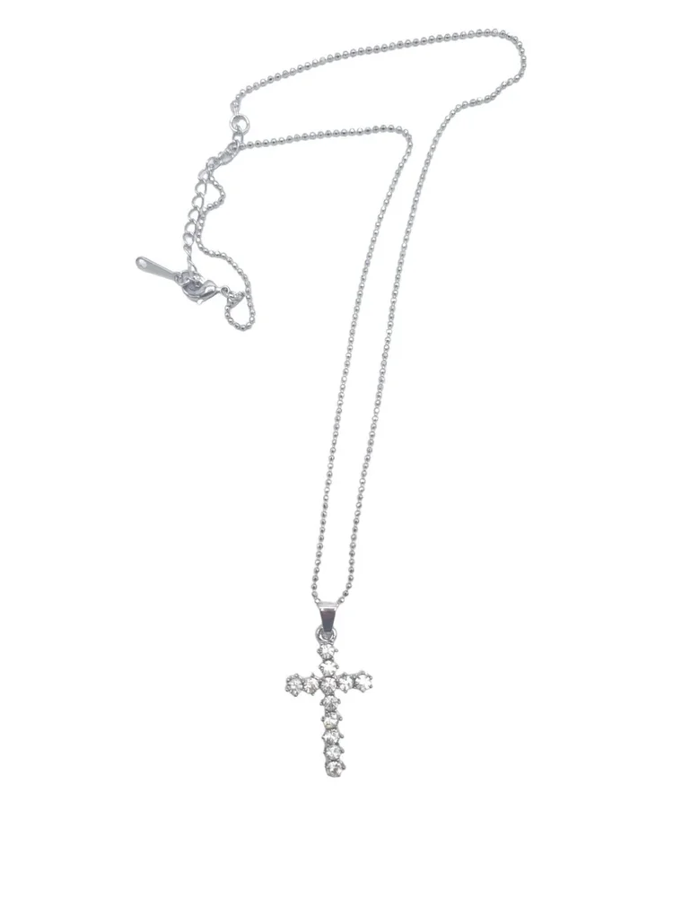 Kors halsband silverfärgad med vita kristaller - Bild 2